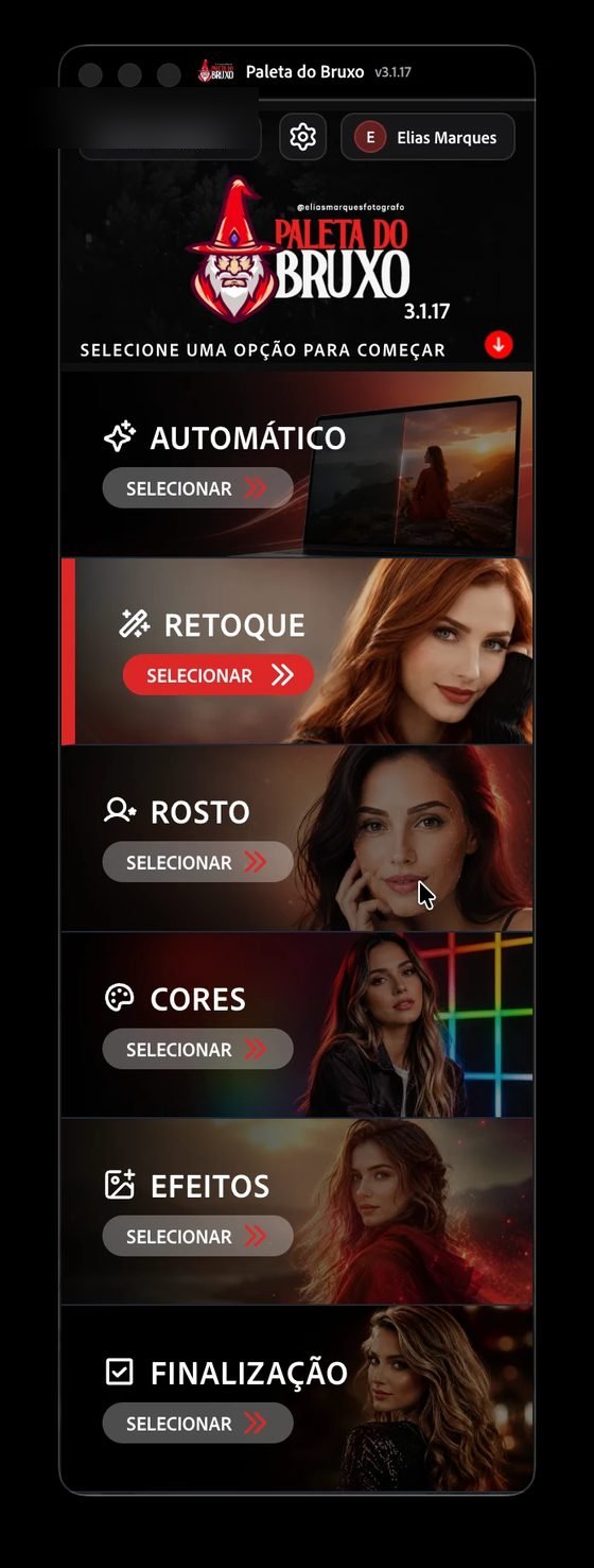 Print da seção Tela inicial da Paleta do Bruxo