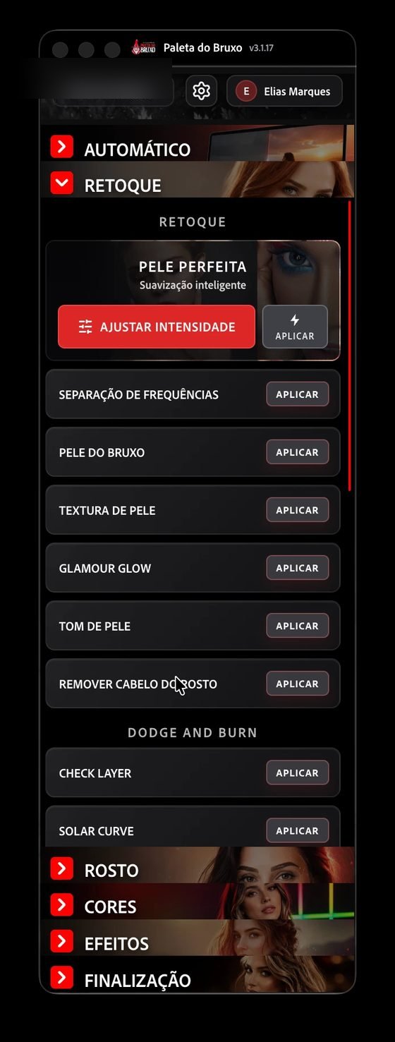 Print da seção Retoque da Paleta do Bruxo