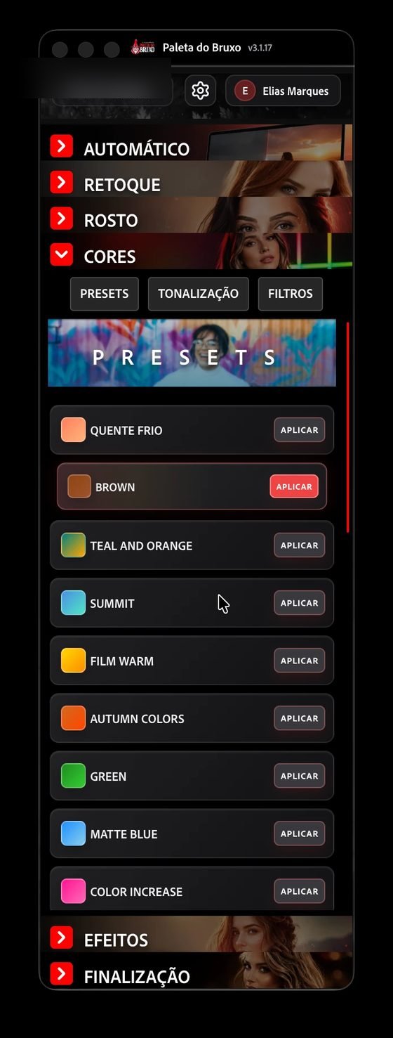 Print da seção Cores da Paleta do Bruxo