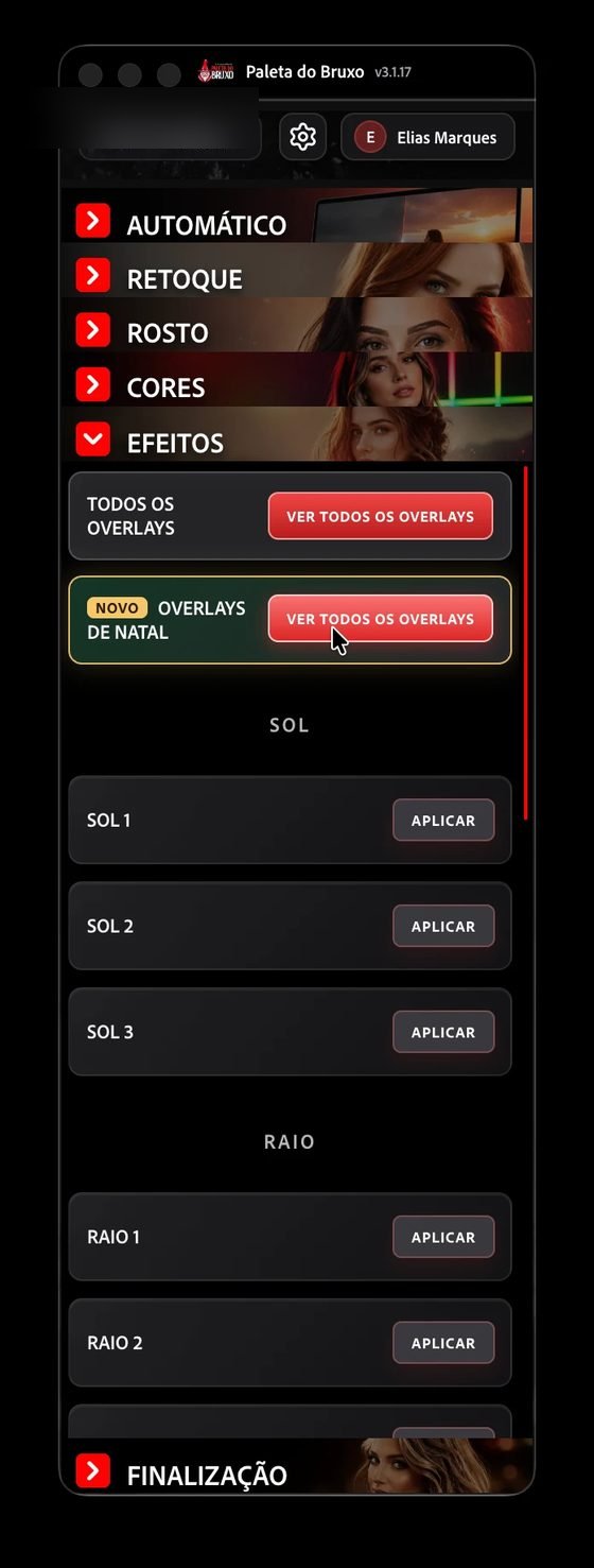 Print da seção Efeitos da Paleta do Bruxo
